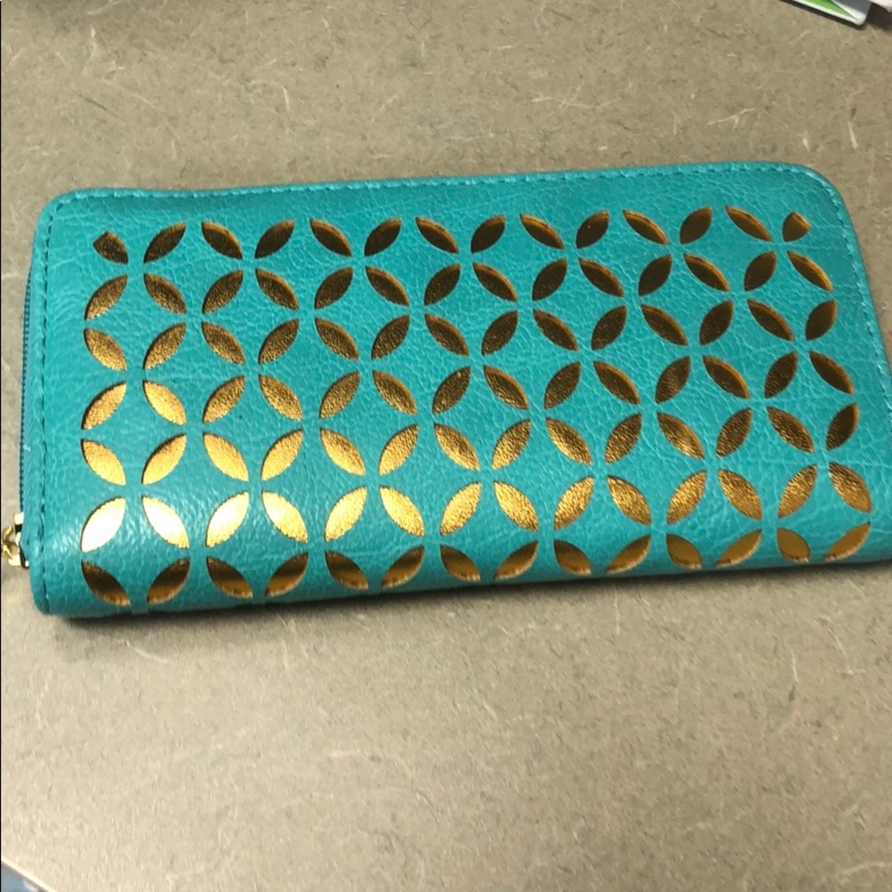 Turquoise & Gold Zip Around Wallet